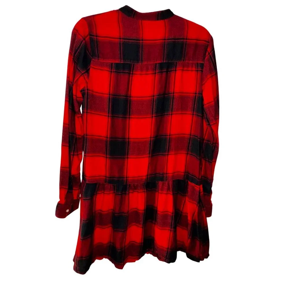 Gap Red Black Buffalo Plaid‎ Shirt Dress Small Tall Lumberjack Preppy Punk Y2K